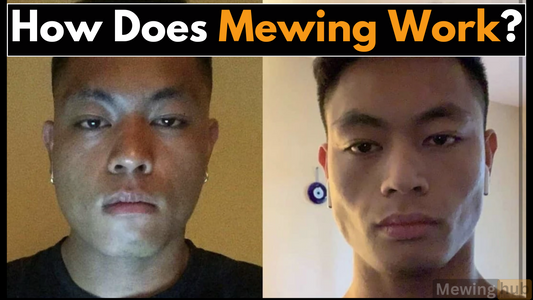 Before and after images highlighting the effectiveness of mewing, showing enhanced jaw definition and facial aesthetics.