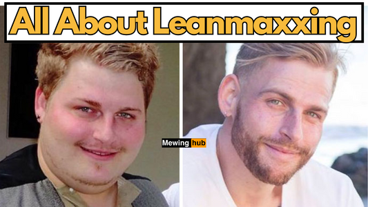 a before and after face transformation of a man who lost weight with a text saying all about leanmaxxing.