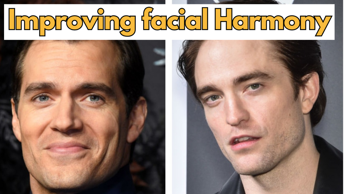 images of two attractive men with text saying improving facial harmony