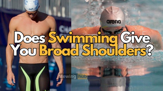 image of a swimmer with broad shoulders and text saying does swimming give broad shoulders.