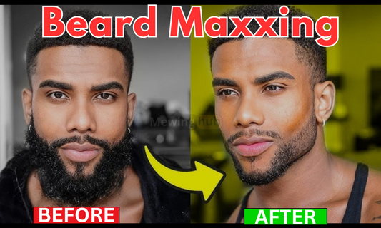 A Before and after comparison showing a man who has done beard maxxing.