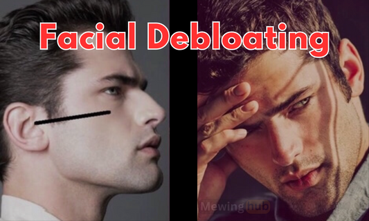 Images of a male model with hollow cheeks, emphasizing the importance of facial debloating.