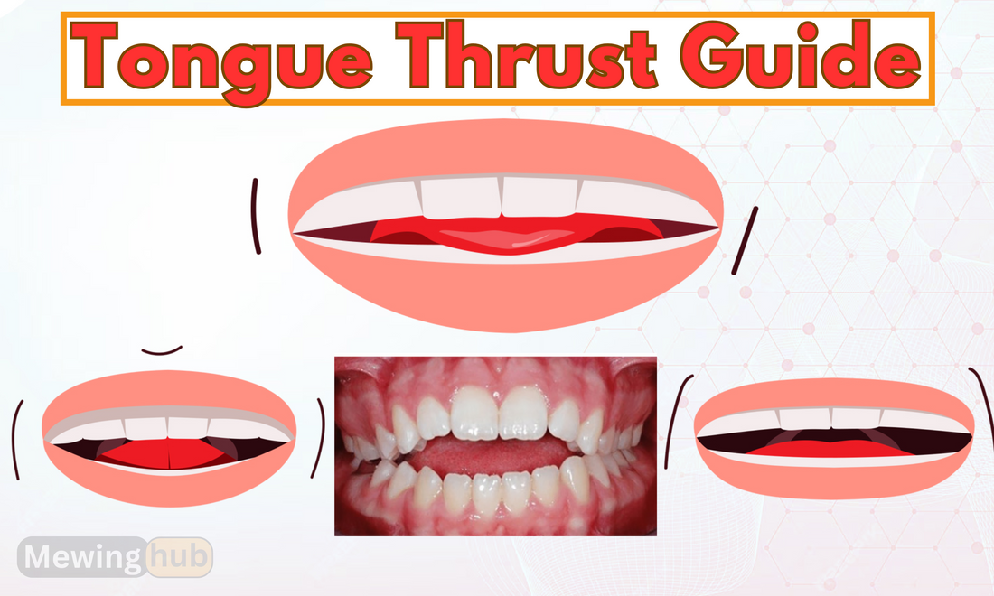 Image shows animation of tongue thrust with text saying tongue thrust guide.