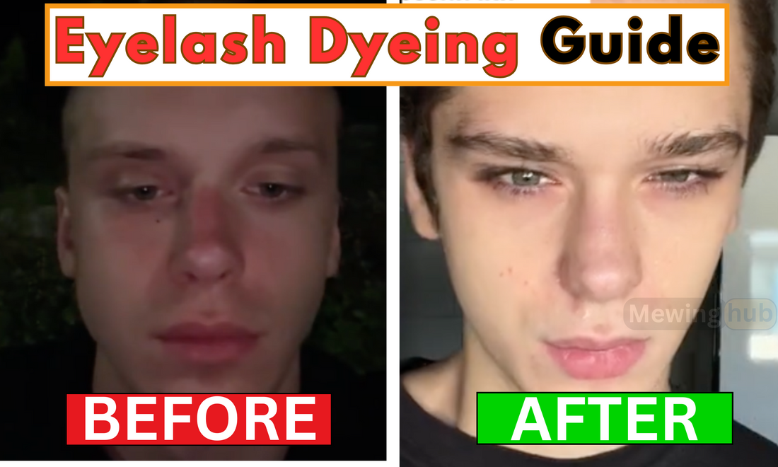 Before and after of a man who dyed his eyelashes, showing great improvements in attractiveness.