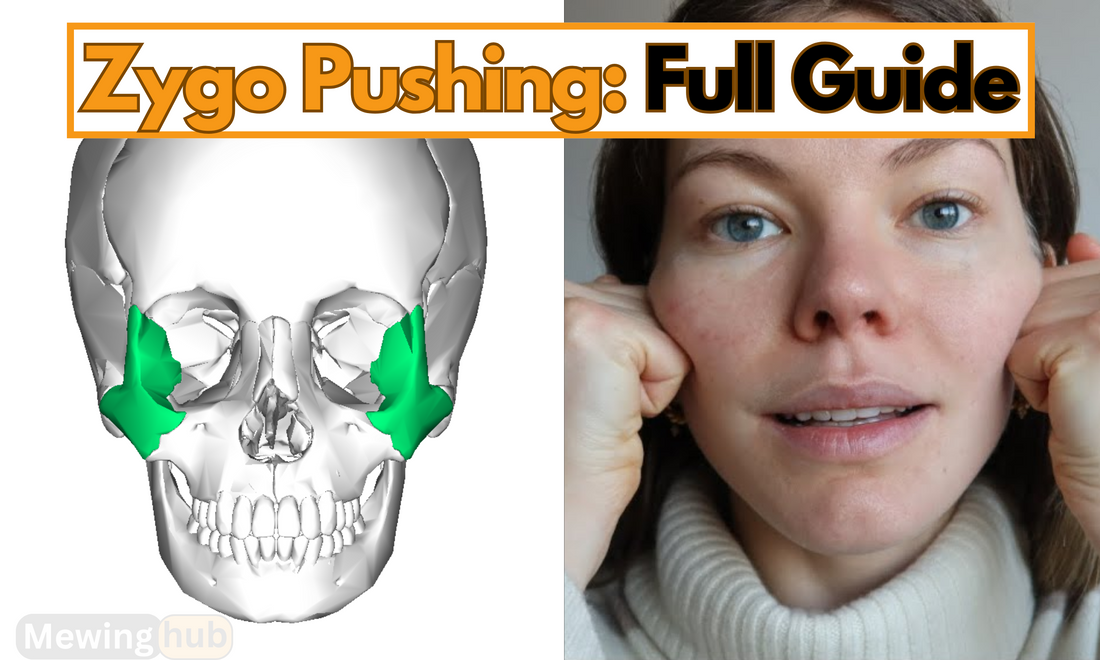 Image illustartion of the zygo on the face and image of a women pressing her zygos, with a text saying zygo pushing full guide
