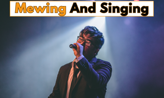 Image of a singer with a text saying mewing and Singing