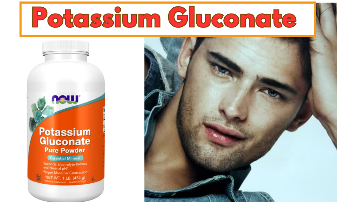 Image of potassium gluconate with an image of a male model