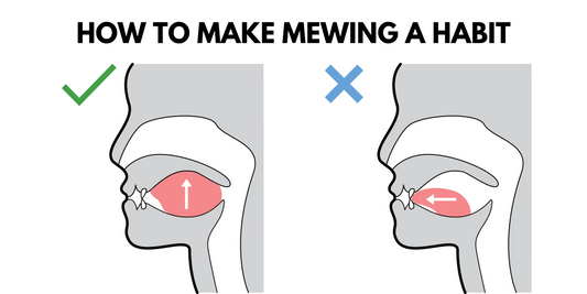 Diagram illustrating correct versus incorrect mewing techniques, highlighting proper tongue placement to make mewing a habitual practice.