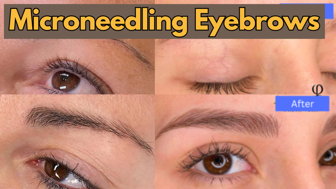 Image showing before and after of microneedling eyebrows, showing growth.