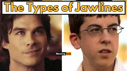 pictures of a man with a strong jawline and a man with a week jawline with text saying the types of jawlines.
