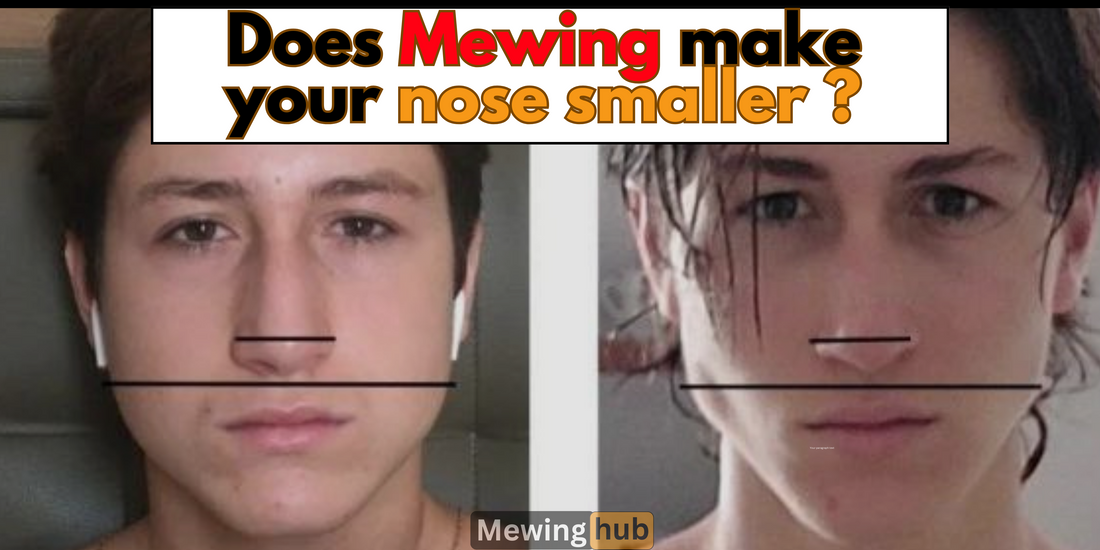 Side-by-side comparison of a man's face showing potential changes in nose shape from mewing, highlighting differences in facial structure before and after consistent practice.
