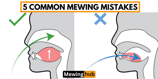 Diagram illustrating common mewing mistakes, showing correct versus incorrect tongue positioning and its impact on facial structure.