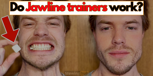Before and after comparison of a man using jawline trainers, showcasing potential changes in jawline definition and facial structure.