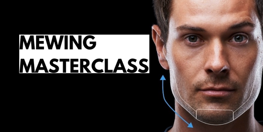 Mewing masterclass: Front view of a man a strong facial structure improvement from mewing.