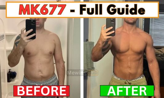Before and after images of someone using mk677 with clear muscle gain.