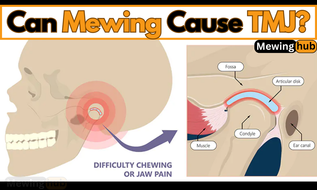Image with text questioning whether mewing causes TMJ