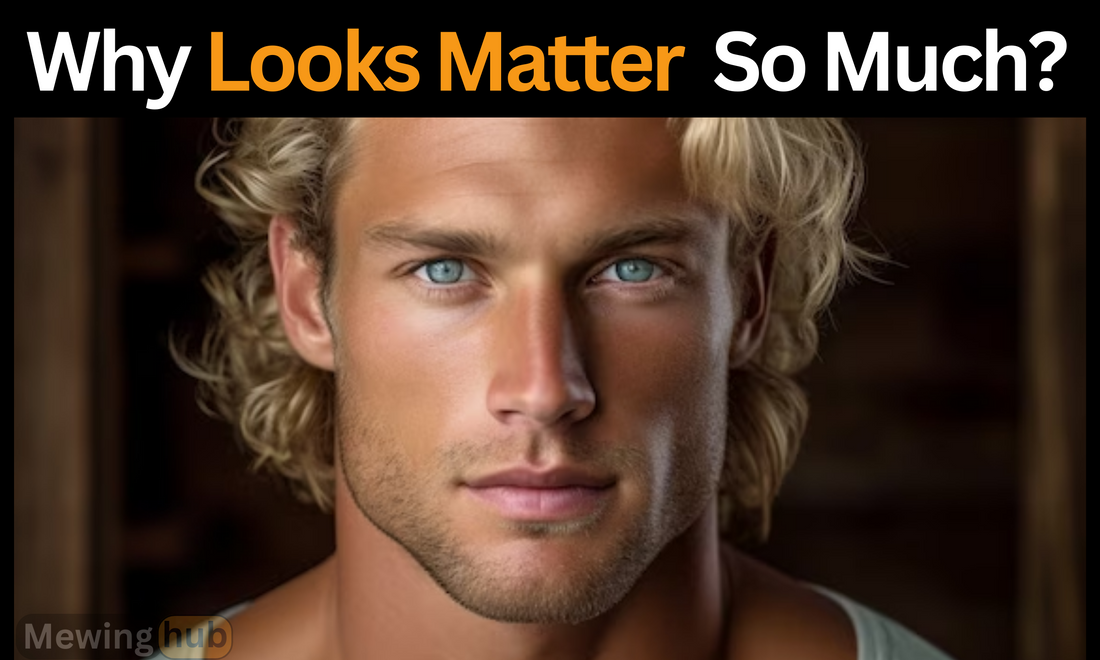 Close-up of a handsome man with striking blue eyes and blonde hair, illustrating the article 'Why Looks Matter So Much?