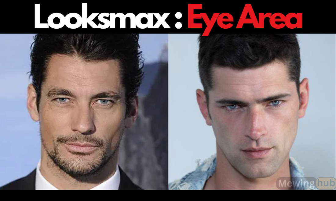 Comparison of two men’s eye areas, emphasizing the importance of eye aesthetics in looksmaxing.