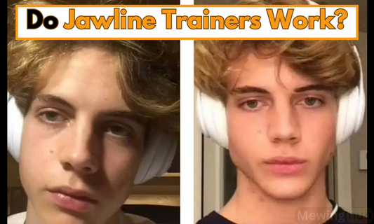 Before and after jawline trainer comparison showing changes in the angularity of the face.
