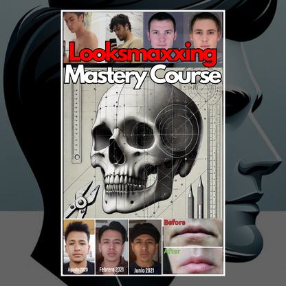 An image showing the Looksmaxxing Mastery Course along with looksmax transformations.